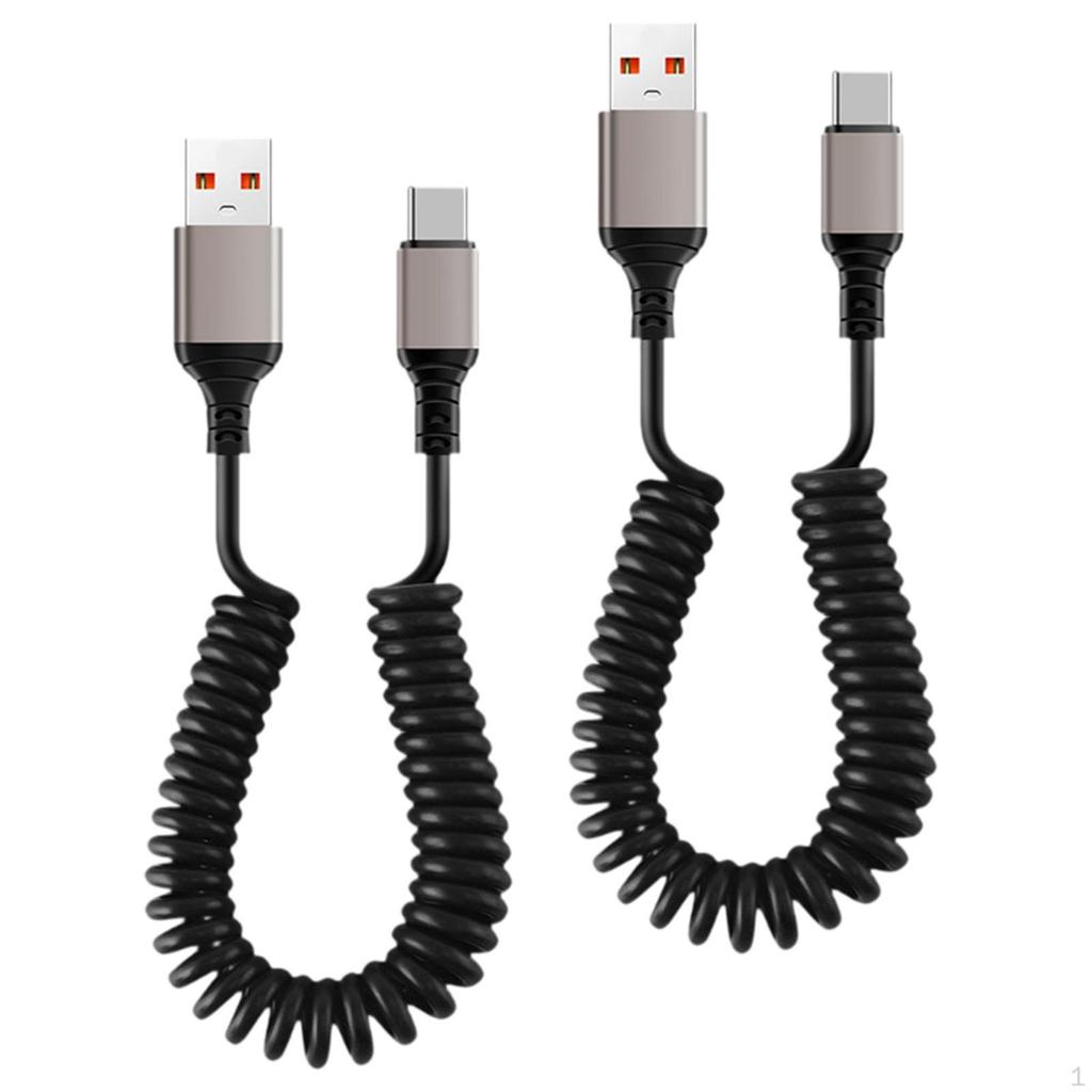 2Pcs USB C Fast Charging Cable,Coiled Charger Cord Portable Workshop Data Cable Type for