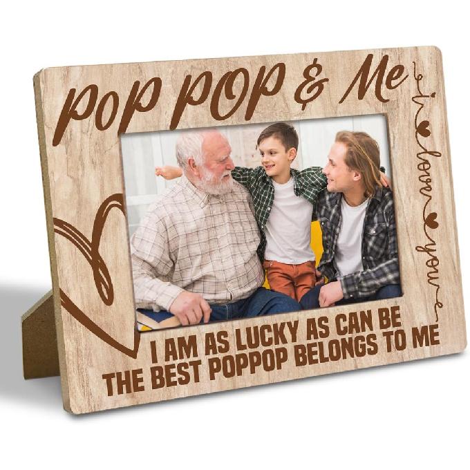 Grandpa Birthday Gift, “I Love My Grandpa, 4x6 Inch Rustic Wooden Picture Frame Tabletop Display, Heartfelt Gift for Grandparent's Day, Birthday,