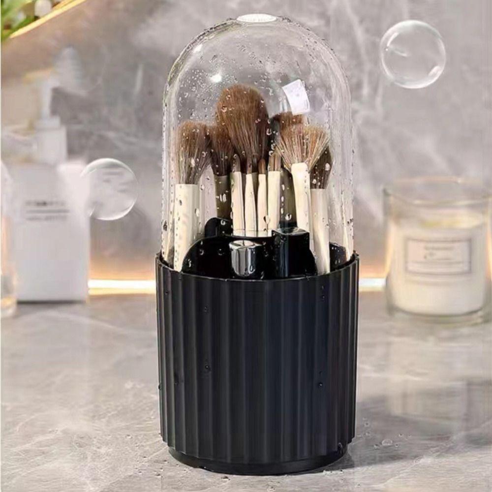Rotatable Makeup Brush Cylinder with Cover Compartment Pen Holder Cosmetics Storage Box  Gift