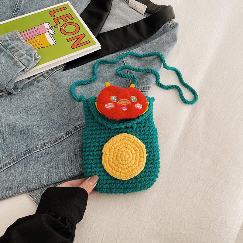 Adorable Girl's Dragon Year Mini Crossbody Bag Cute Knitted Coin Purse For Kids
