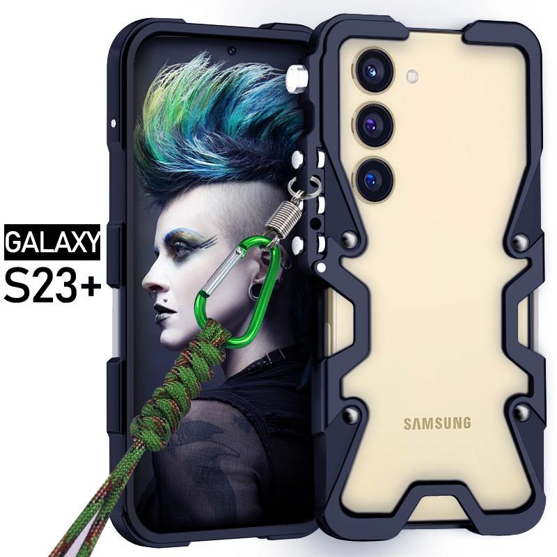 Zimon Armor Metal Aluminum Phone Bumper For Samsung Galaxy S24 S23 S26 S25+ Ultra FE Cover Mechanical Purely Handmade Skull Case