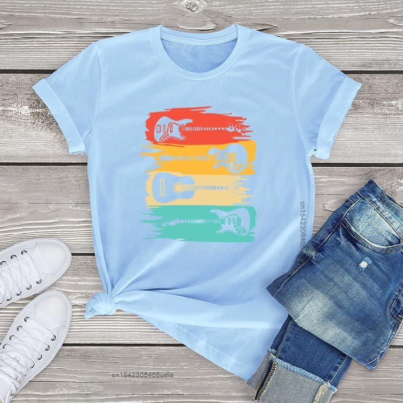 Винтажные футболки с гитарой из % хлопка, женская одежда, женские футболки с гитаристом музыкальной группы, мягкие модные женские топы, футболки унисекс