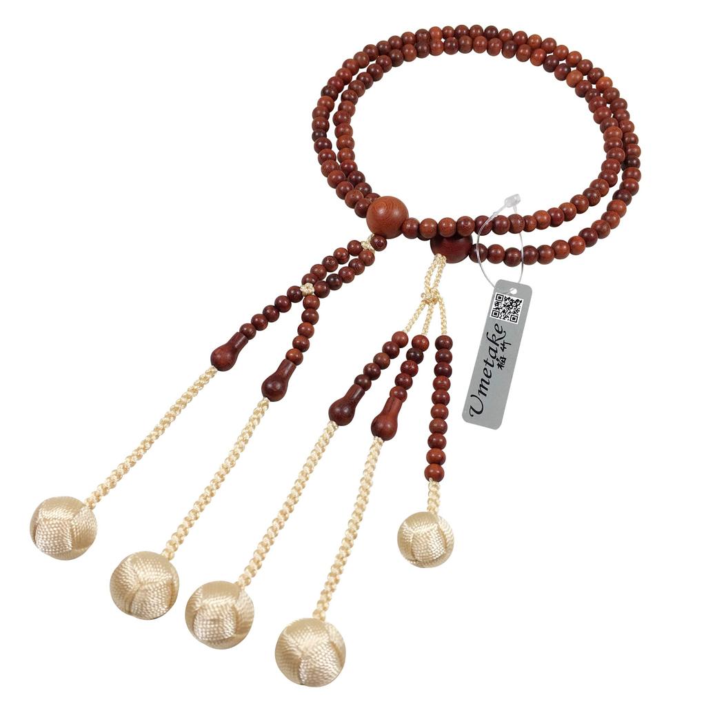 Umetake Nichiren Buddhist Prayer Beads for Women, 8 inches, Striped Rosewood and Ivory, Odamaki Bonten