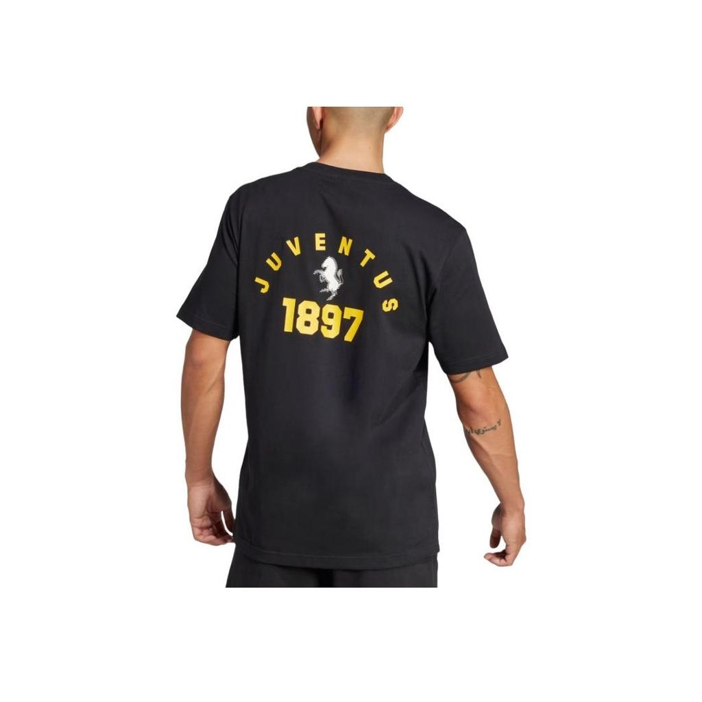 Adidas Originals X Juventus Collaboration VRCT FW24 Fashion Comfortable Pullover Short Sleeve T-Shirt Men T-Shirts Black Vibrant-Gold JL6114