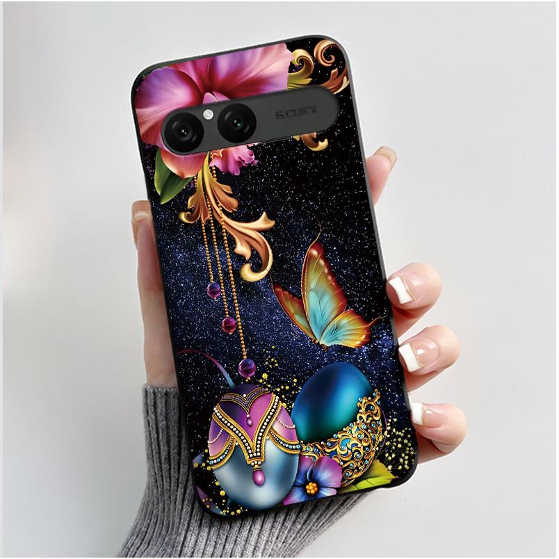 Cute Case For Sony Xperia 10 VII Fundas Capa Printing Shell Protective Cover Soft Silicone Cartoon Black Casing Coque