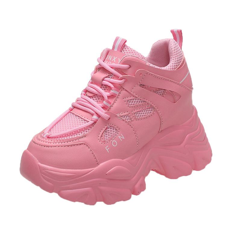 Модные женские массивные кроссовки 2025 Модные кроссовки на платформе Женские брендовые клинья Повседневная обувь для женщин Кожаная спортивная обувь Папины кроссовки 10 см