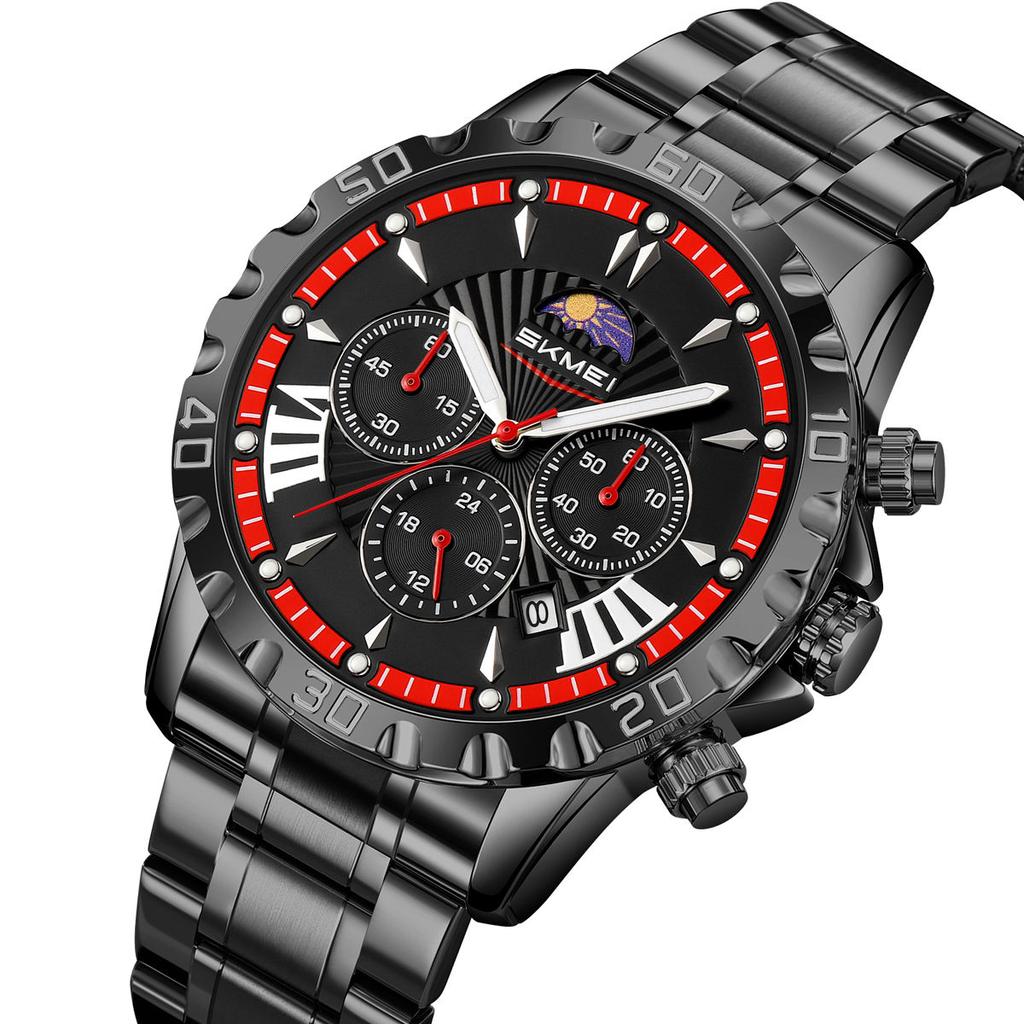 Роскошные золотые часы для мужчин, модные водонепроницаемые мужские наручные часы с фазами Луны, кварцевые мужские часы Relogio Masculino