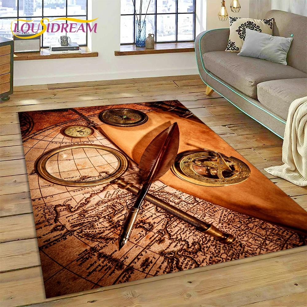 3D Древняя морская карта мира, компас, ковер, коврик для спальни, гостиной, дивана, украшение, детский игровой большой декоративный напольный коврик