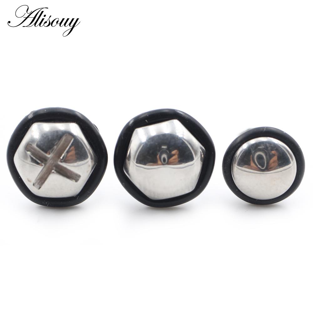 Alisouy 2 шт., нержавеющая сталь, крест, шестигранный конус, шип, квадратные, круглые, серьги-гвоздики, пирсинг козелка, поддельные, конусные, для мужчин и женщин