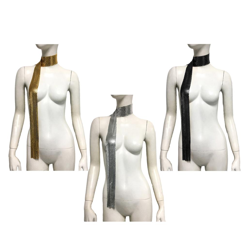 Блестящий шарф для женщин Цепочка-воротник Полностью пайетки Ночной клуб Вечеринка Рейвы Костюм Блинг-блинг Чокер