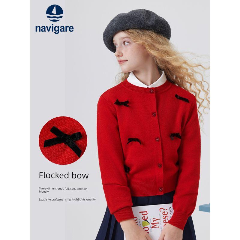 Navigare Italian Small Sailboat Spring and Autumn 2026 Children's Sweater Cardigan Girls' Knitted Jacket Spring