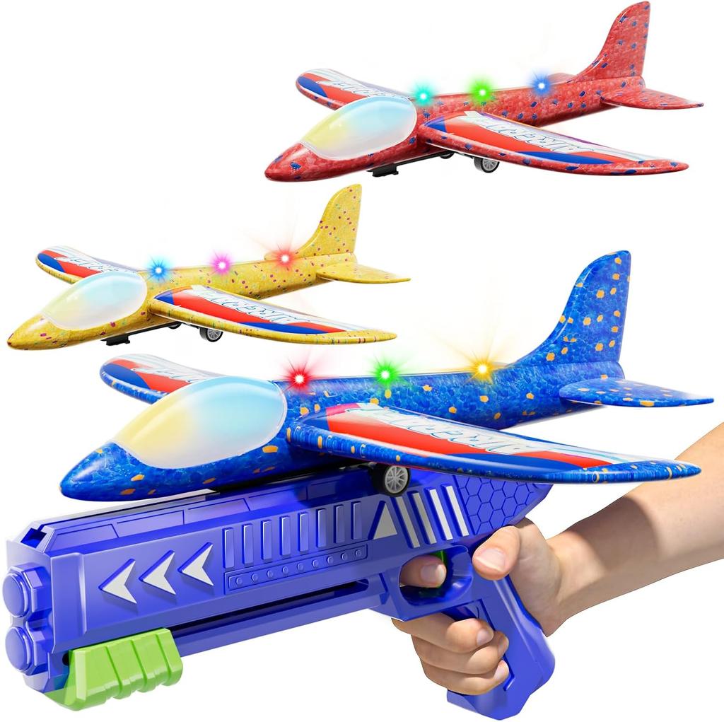 Pack Aeroplane Launcher Toy Aeroplane Construction Kits,LED Foam Glider Catapult, Flight Modes,3-12 Years Old Boys Girls Birthday Gifts