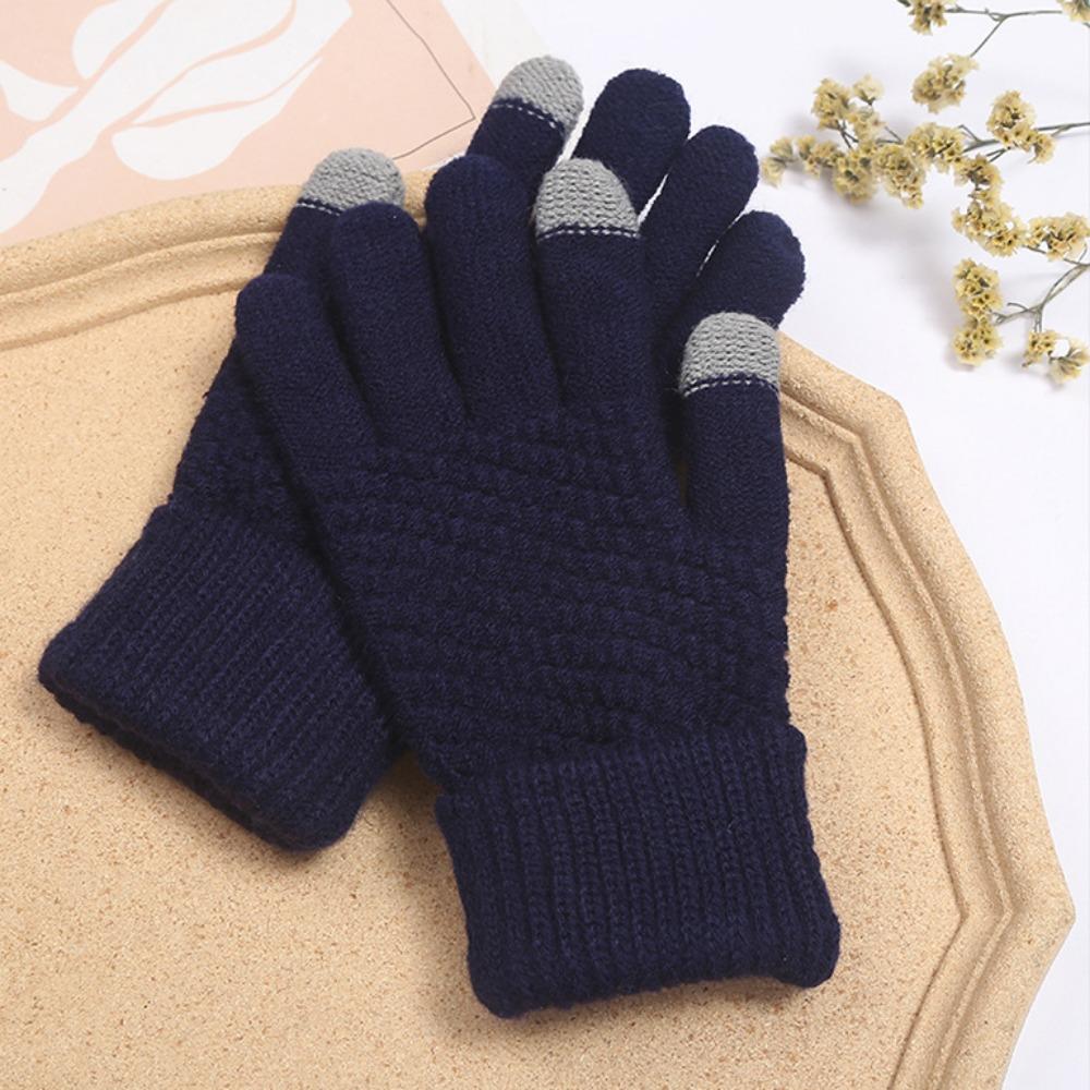 Cute Student Gloves with Winter Velvet Windproof and Cold Proof Cycling Knitted Touch Screen Warm Gloves for Women In Autumn and Winter