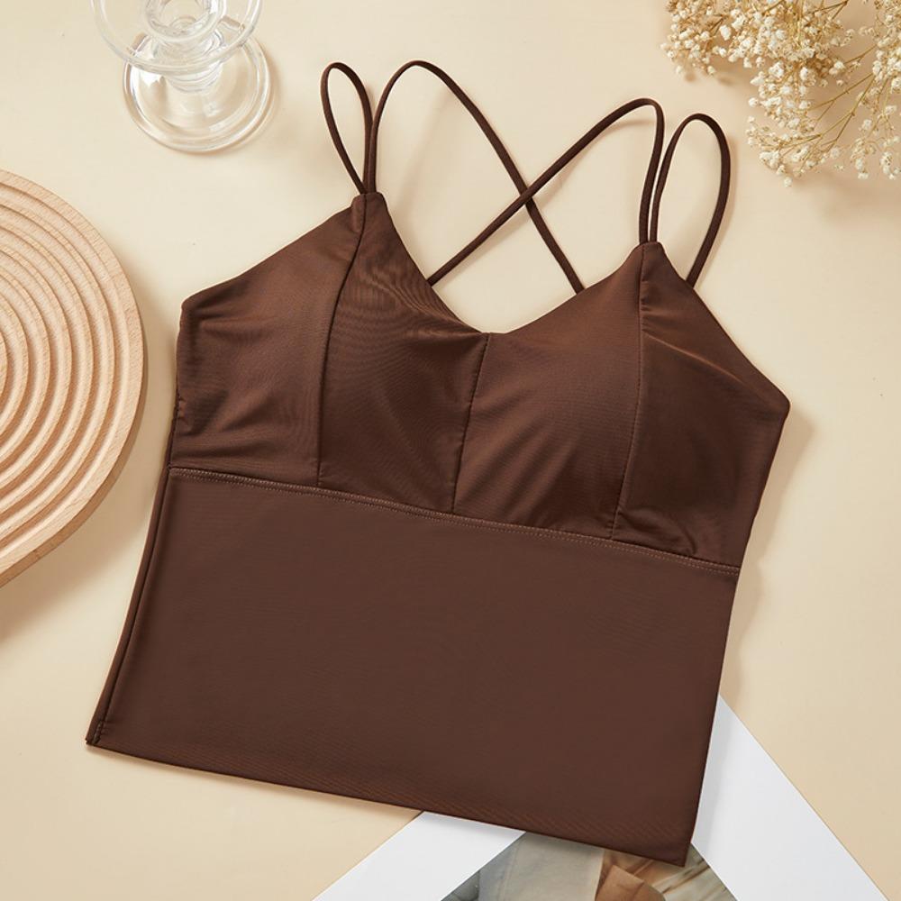 Ice SilkTank Top Chest Pad Halter Crop Tops Women Summer Camisole Backless Camisole Fashion Tube Lady Sleeves Shorty Vest