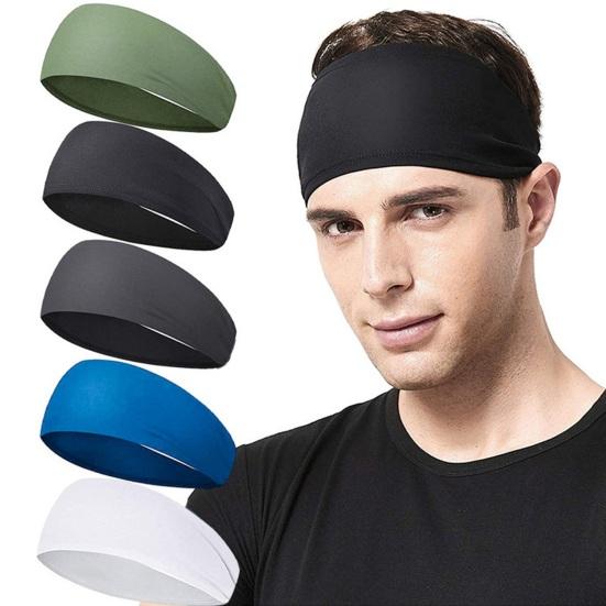 Men Sports Headband Moisture Wicking Wide Workout Headband Quick Drying Solid Color Running Cycling Sweatband Headband