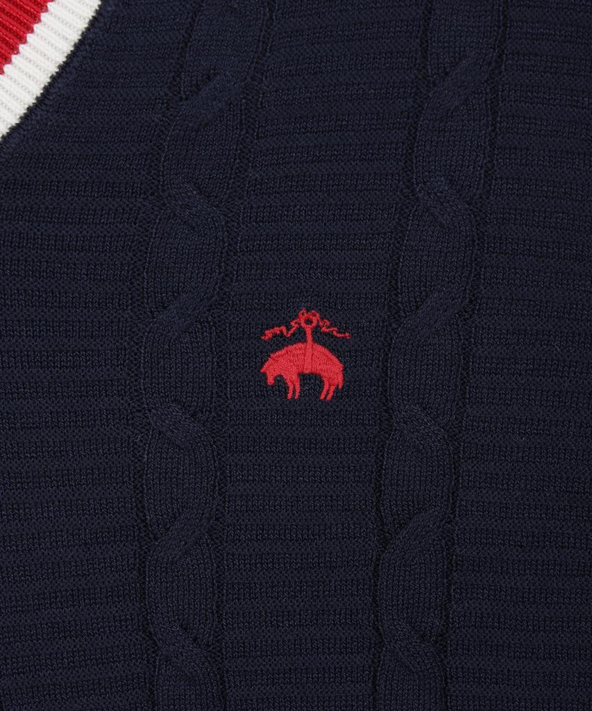 BROOKS BROTHERS Tennis V-Neck Cable Sweater (Navy) (Bbwnmmg101)