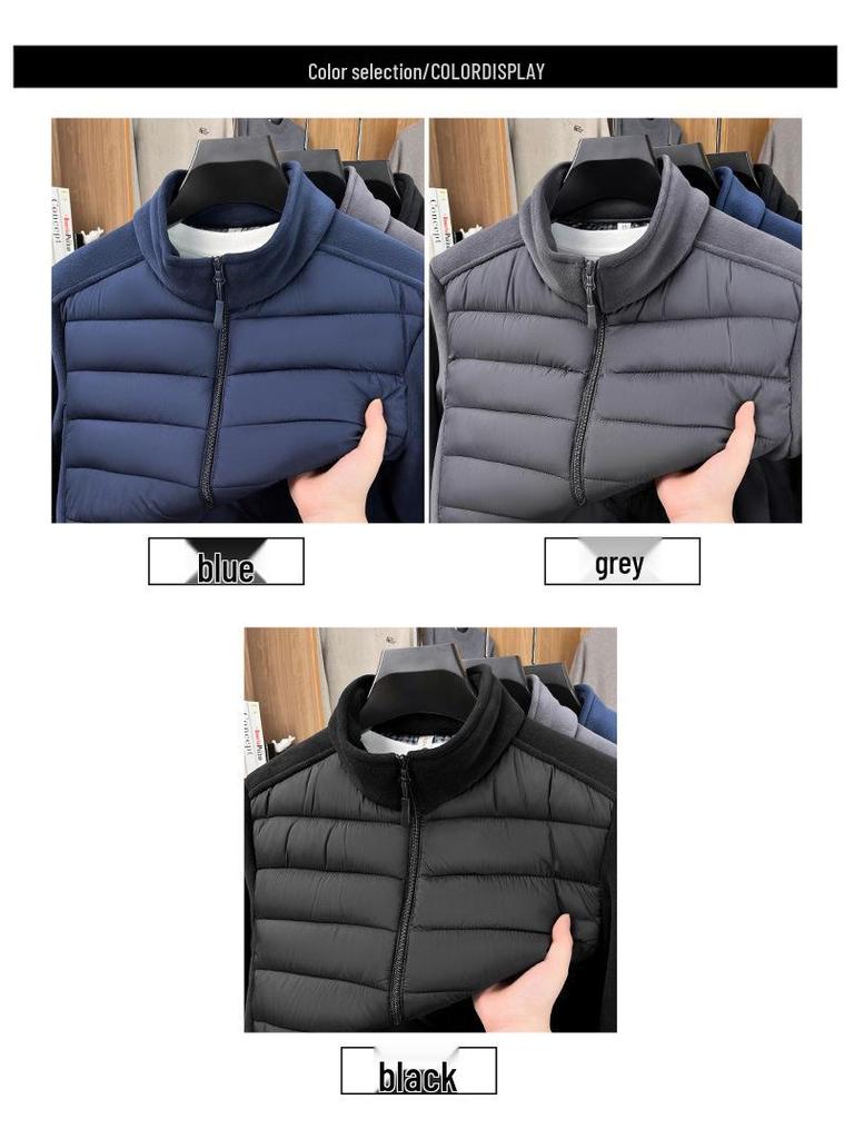 Men's Sherpa Fleece Patchwork Cotton Jacket with Stand Collar for Fall/Winter Casual Wear