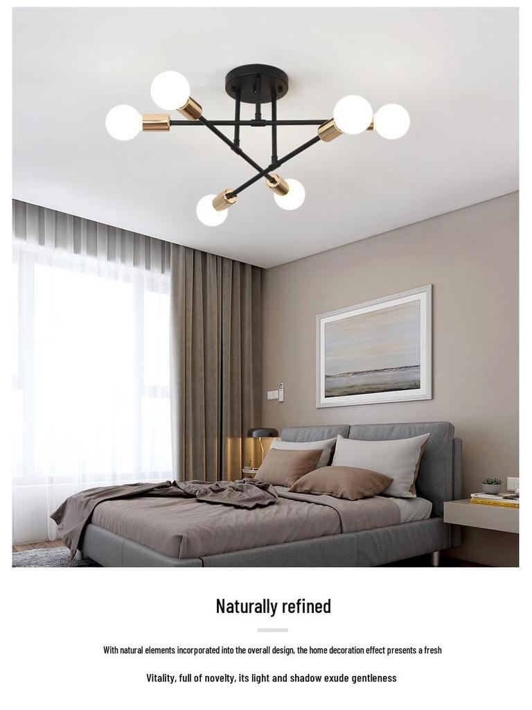 Modern Industrial Multi-Head Wrought Iron Ceiling Light for Living Room or Bedroom