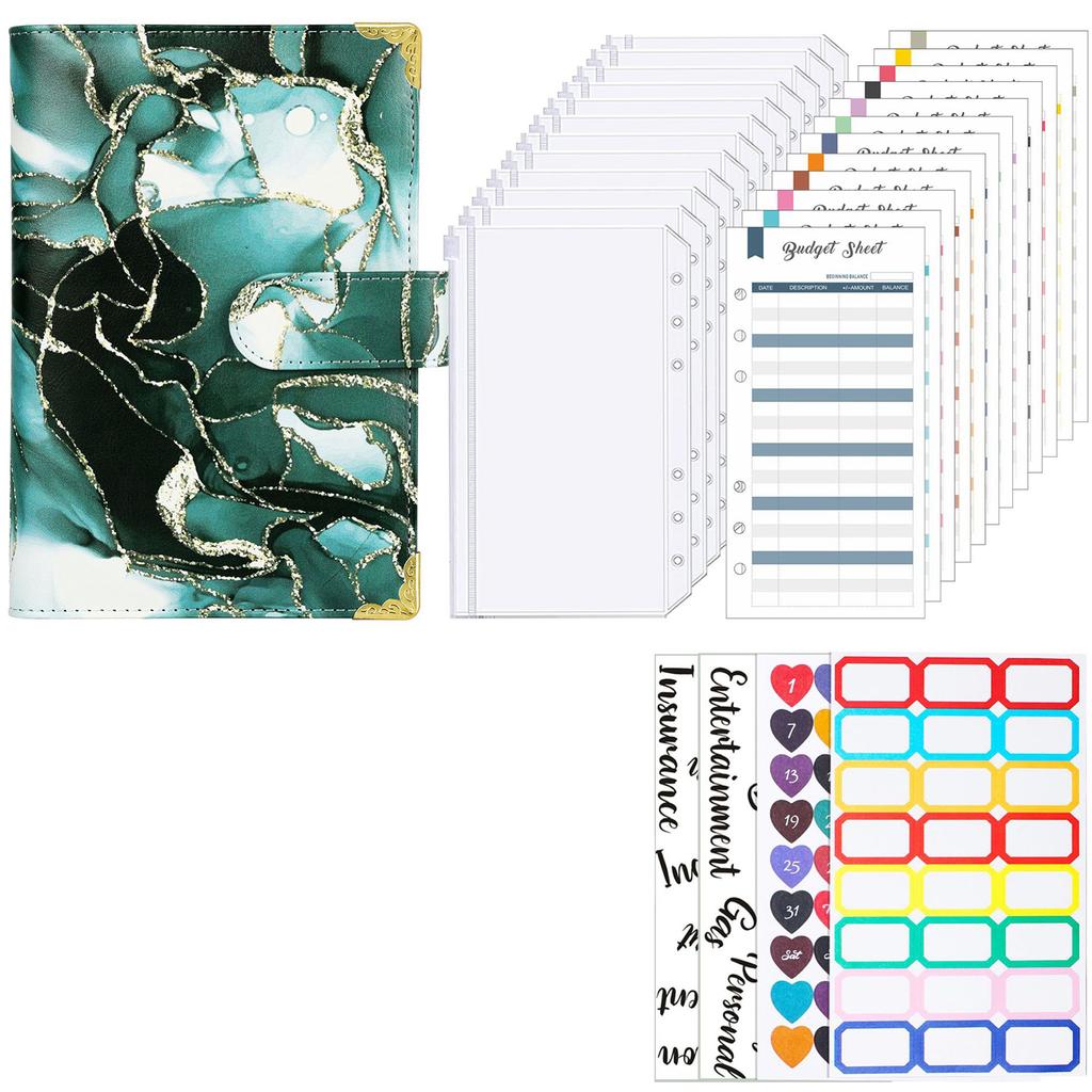 Leather Budget Binder with 12 Binder Cash Envelopes 12 Budget Sheets Label Stickers for Money Saving Budget Planner