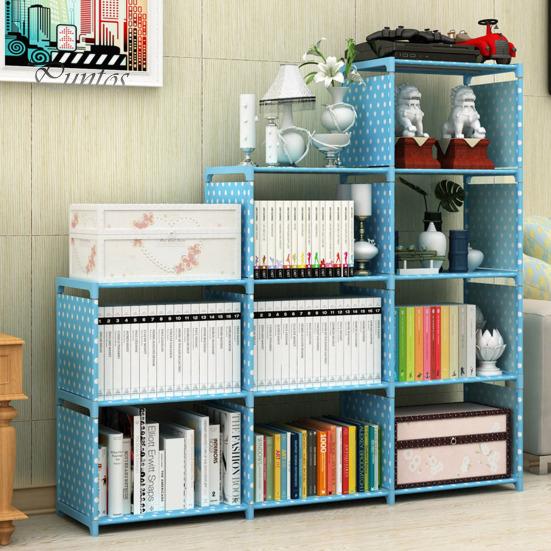 Storage Rack Easy Assembly Metal Tubes Non-Woven Fabric Dustproof Waterproof Large Capacity Book Organizer