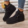 Vintage Women Ankle Boots Retro Outdoor Casual Shoes Fringe Winter Comfortable Luxury Women Shoes Round Toe Snow Boots Ladies