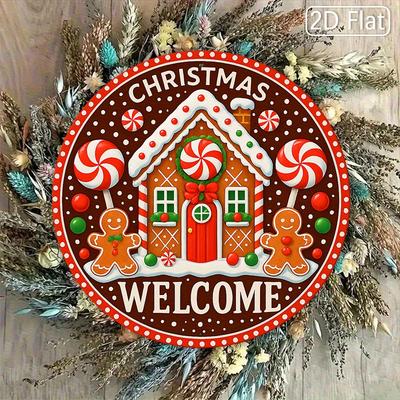 Pc D Flat Christmas Gingerbread House Welcome Round Aluminum Wall Art Gingerbread House Welcome Round Aluminum Sign