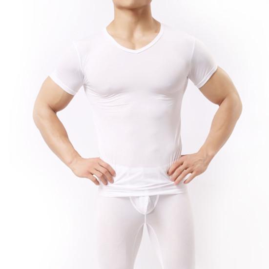 Summer Men Top Ultrathin Sweat Absorption Quick-drying Short Sleeves Round Neck Slim Fit Solid Color Breathable Elastic Casual Pullover Daily T-shirt