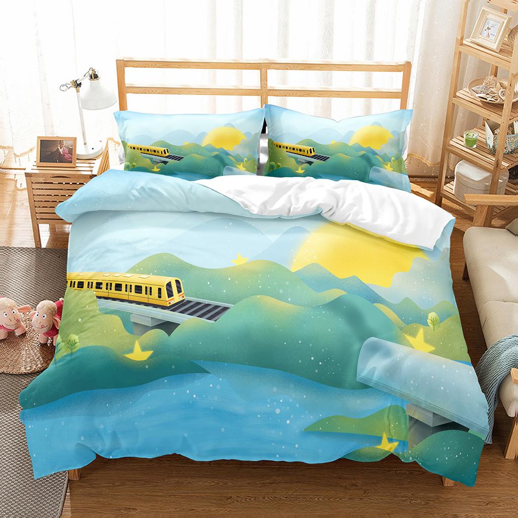 Пододеяльник с рисунком из мультфильма «Поезд» для двуспальной кровати, односпальной кровати размера «king-size», полиэстеровое одеяло, комплект постельного белья с рисунком «Транспорт»