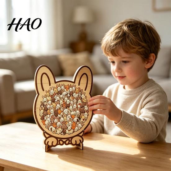 Decorative Puzzle Piece Wooden Animal Jigsaw Puzzle, Pig Rabbit Theme Difficult Toy Challenge Game, Kids Adults for Desk Decoration Educational Game