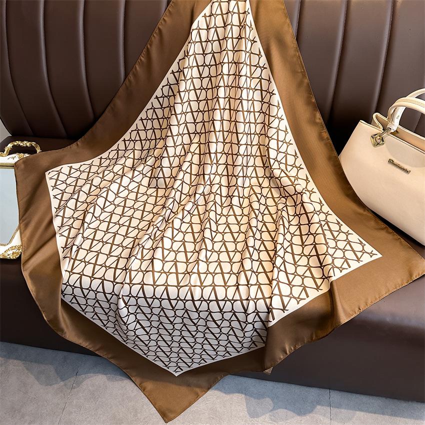 Versatile British-Style Silk Square Scarf - 90cm Solid Color Shawl & Headscarf