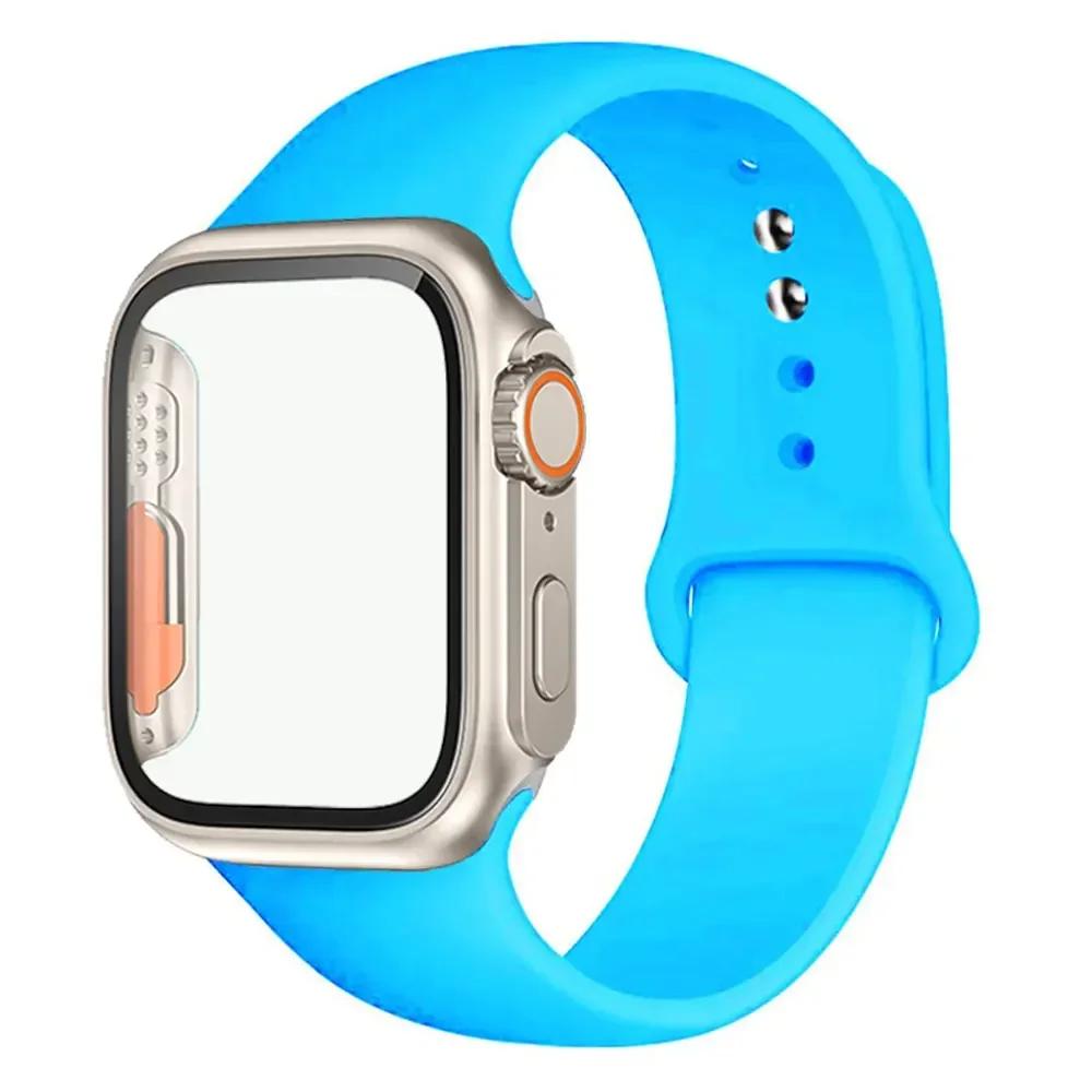 Силиконовый ремешок+Чехол для Apple Watch Band 44 мм 45 мм 41 мм 40 мм Закаленное стекло Cover Изменить на Ultra iWatch Series 9 8 7 SE 6 5 3