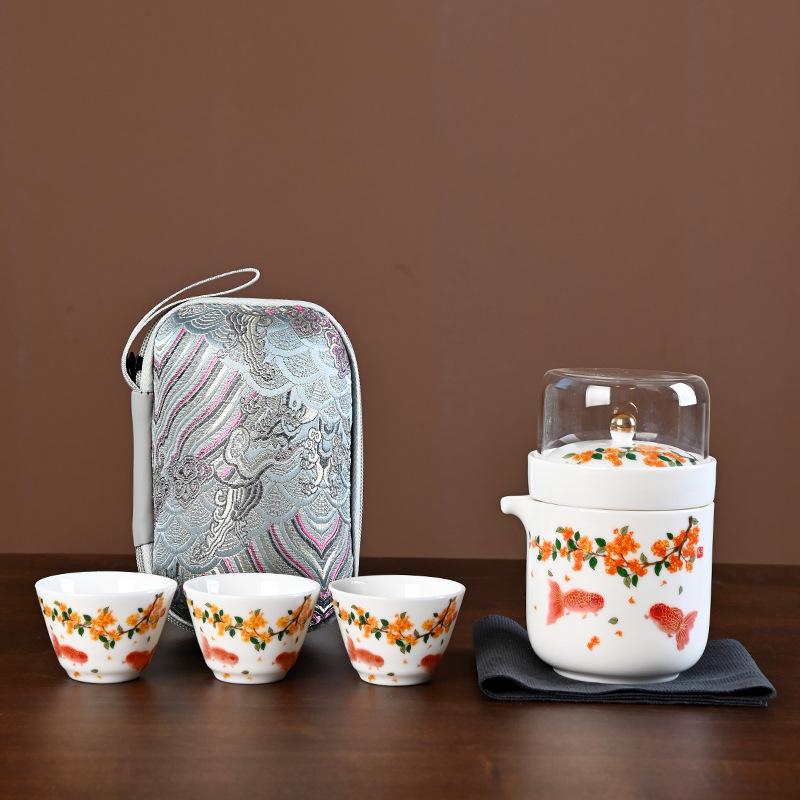 Дорожный чайный набор из жирового нефрита, набор из одного чайника и трех чашек, портативная экспресс-чашка, чайник для кемпинга на открытом воздухе, подарочная чайная чашка