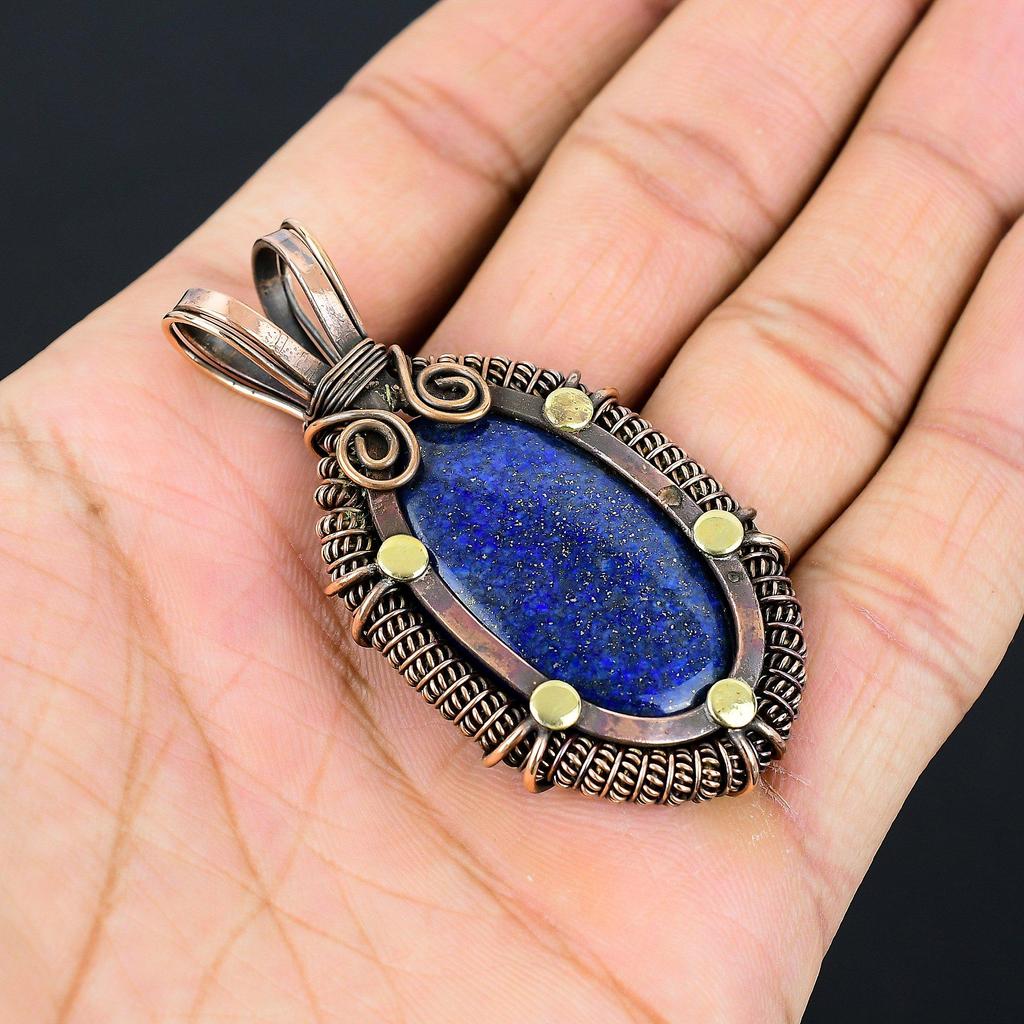 Великолепный лазурит, драгоценный камень, чистая медная проволока, обернутая ювелирным кулоном ручной работы