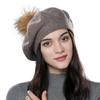 Женский берет, вязаная шерстяная шапка с меховым помпоном, модная европейская и американская популярная шапка, осенне-зимняя теплая шерстяная шапка с защитой ушей