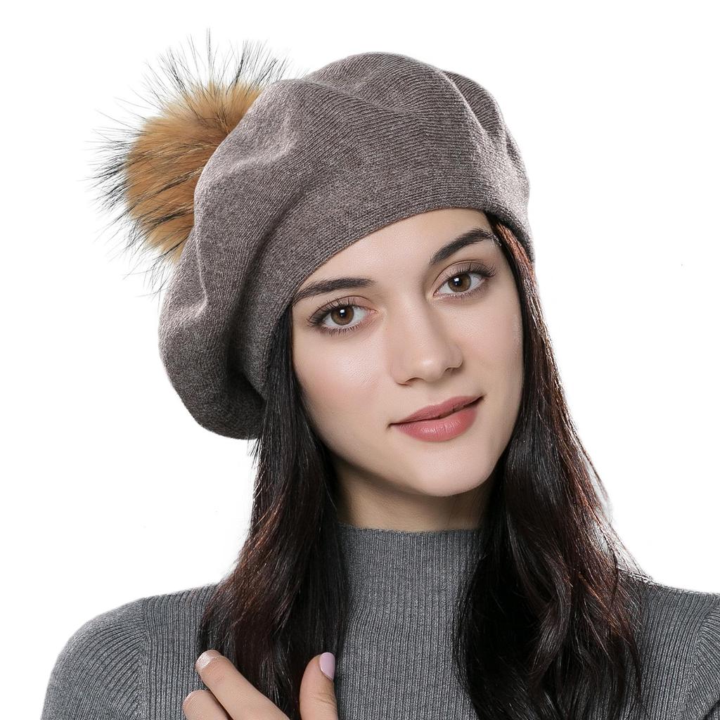 Женский берет, вязаная шерстяная шапка с меховым помпоном, модная европейская и американская популярная шапка, осенне-зимняя теплая шерстяная шапка с защитой ушей