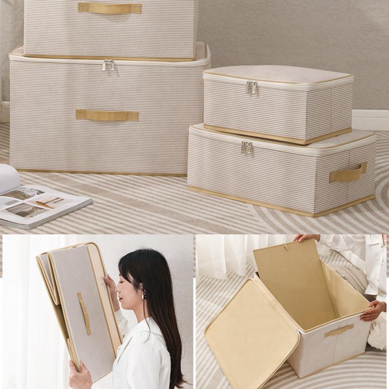 Складной нетканый ящик для хранения в полоску, складной, с ручкой для переноски, органайзер для одежды, молестойкий, влагостойкий, большой вместимости, экономящий место
