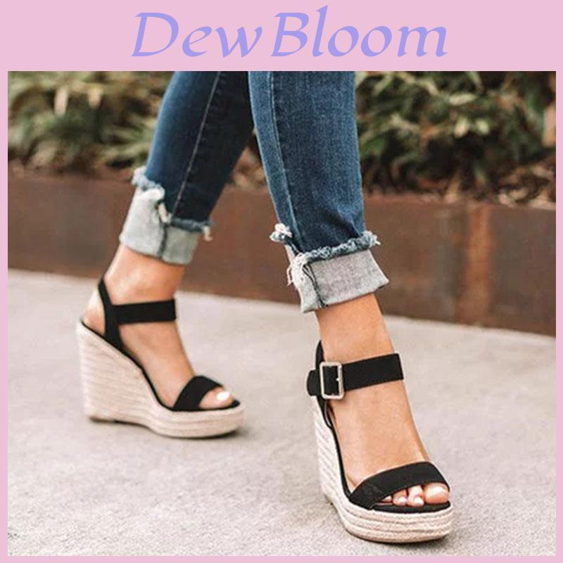 Stylish Summer Hemp Ladies Peep Toe Rope Wedge Sandals Buckle Ankle Strap Shoes