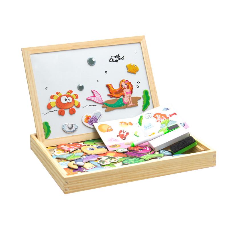 Детская деревянная многофункциональная магнитная доска для рисования стираемая доска с изображением животных русалок доска для обучения интерактивная головоломка игрушка