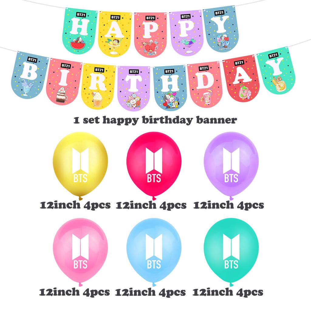 Набор принадлежностей для дня рождения в стиле BTS с яркими украшениями Bangtan Boys
