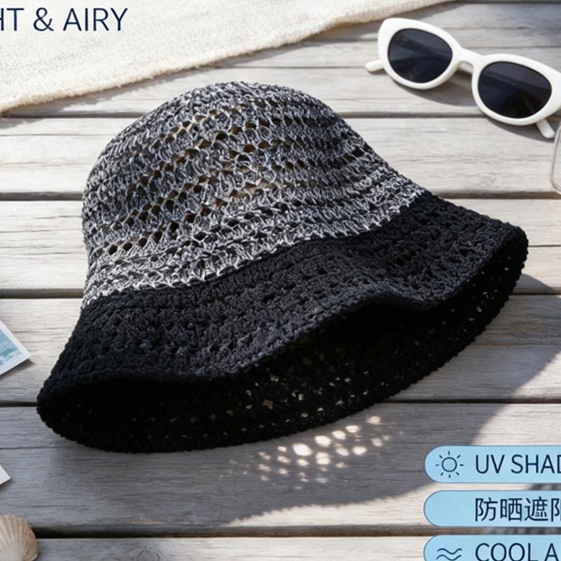 Hat women's knitted bucket hat summer sunscreen visor new sun hat showing washbasin hat