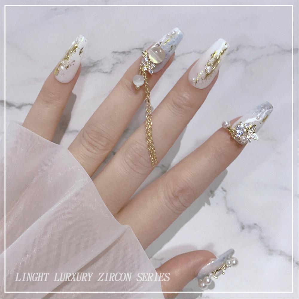 Pearl Opal Charms Nail Art Decorations Nail Rhinestones Crystal Pendant Chain Nail Art Jewelry