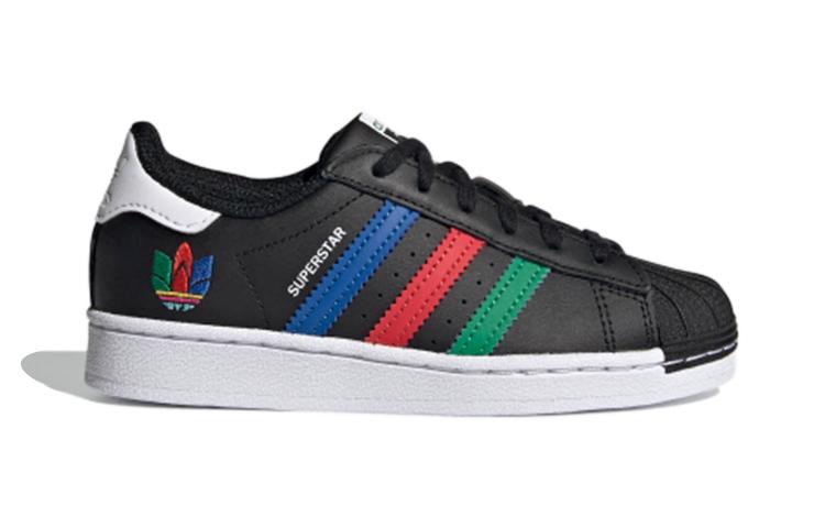 adidas Оригинальные SUPERSTAR C Удобные Устойчивые к истиранию Низкие Детские скейтбордические кроссовки Черный Белый Красный FW5237