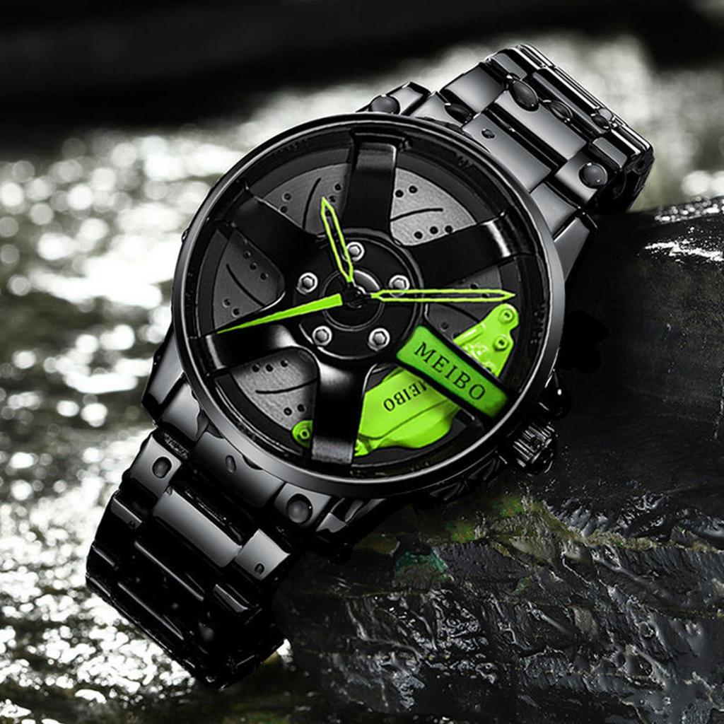 Мужские часы на колесах автомобиля, модные спортивные часы, кварцевые часы с сетчатым ободом и ступицей