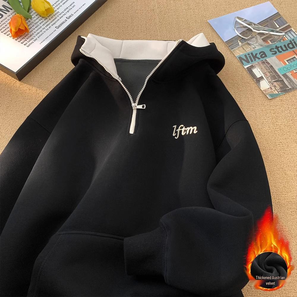 Мальчиковая толстовка с капюшоном на молнии до середины, на флисовой подкладке - Модная, теплая, для осенне-зимнего сезона, для учеников младших и старших классов