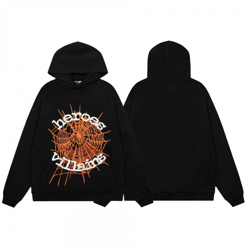 Sp5der FW23 Hoodie Unisex Streetwear Pullover Sweatshirt With Web Print Loose Fit Cotton Blend
