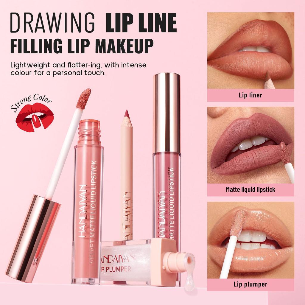 Lip Liner, Matte Lipstick and Nourishing Lip Oil Set for Stunning Versatile Effects, Ideal for Lip Makeup Lovers, Everyday and Special Occasions