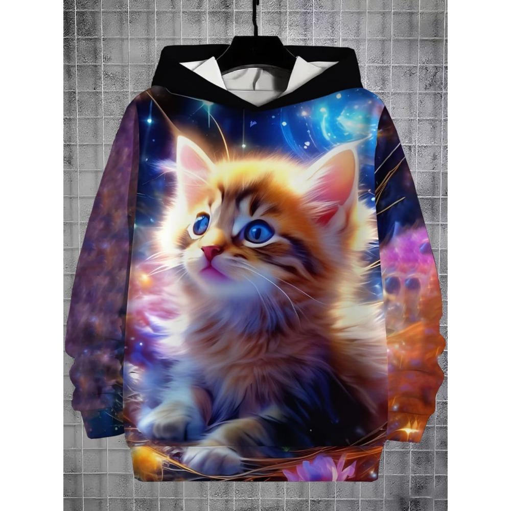 Girls Clothes Hoodies for Kids Cute Cartoon Cat Printed Hoodie Spring Autumn Casual Tops Fashion Sweatshirt Children's Clothing
