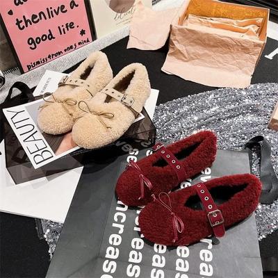 Модная женская обувь осень-зима из натуральной шерсти с декором в виде галстука-бабочки, балетки на плоской подошве, женские туфли с круглым носком и пряжкой на ремне, удобная повседневная обувь