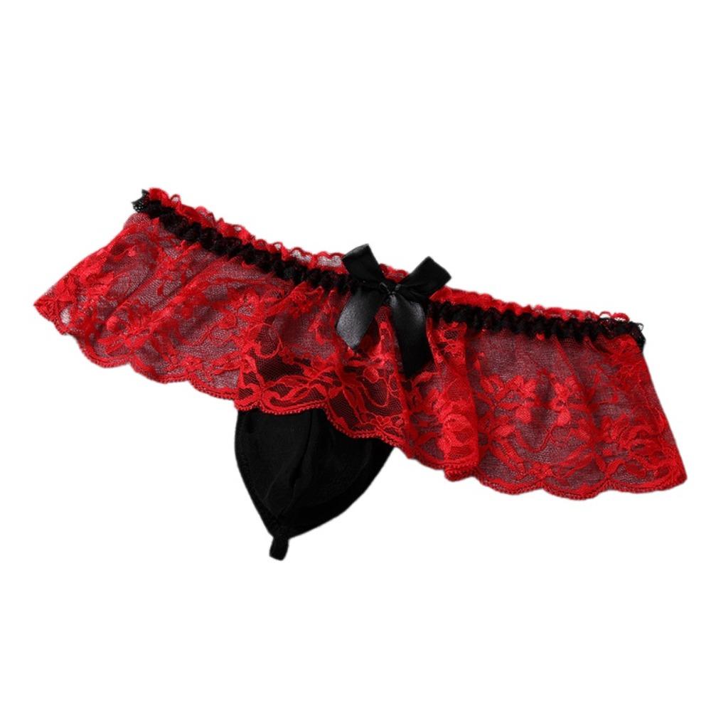 Bowknot Men Lace Hollow Thongs Underpants Male Briefs Transparent Men's Sheer Lace Panties Men