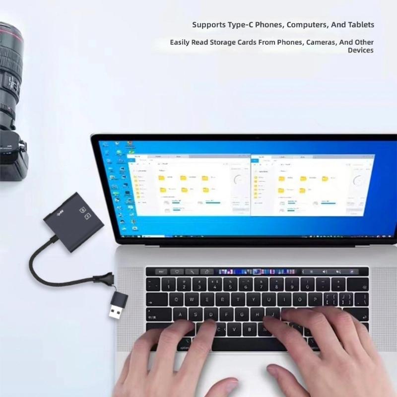 Высокоскоростной USB 3.0 кардридер с двойными разъемами USB A и USB C для карт TF, алюминиевый корпус, драйверы не требуются